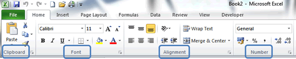 Excel - The Ribbon - Clipboard - Font - Alignment - Number