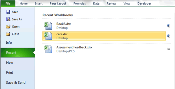 If you click the pin next to the workbook you wish to 'pin' to the list