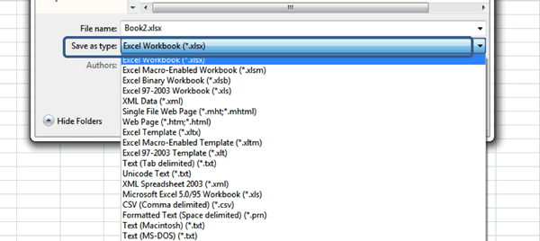 Below the File Name box you will find the Save As Type box 