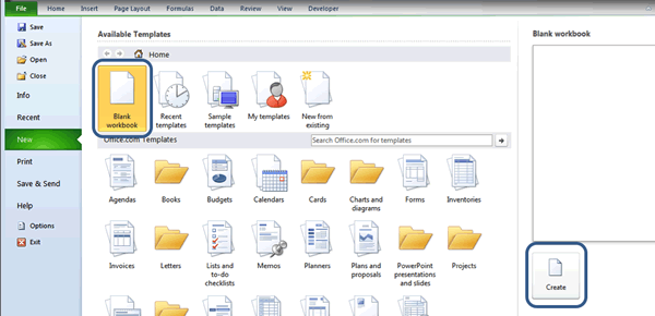 Click on the New button located in the left-hand panel